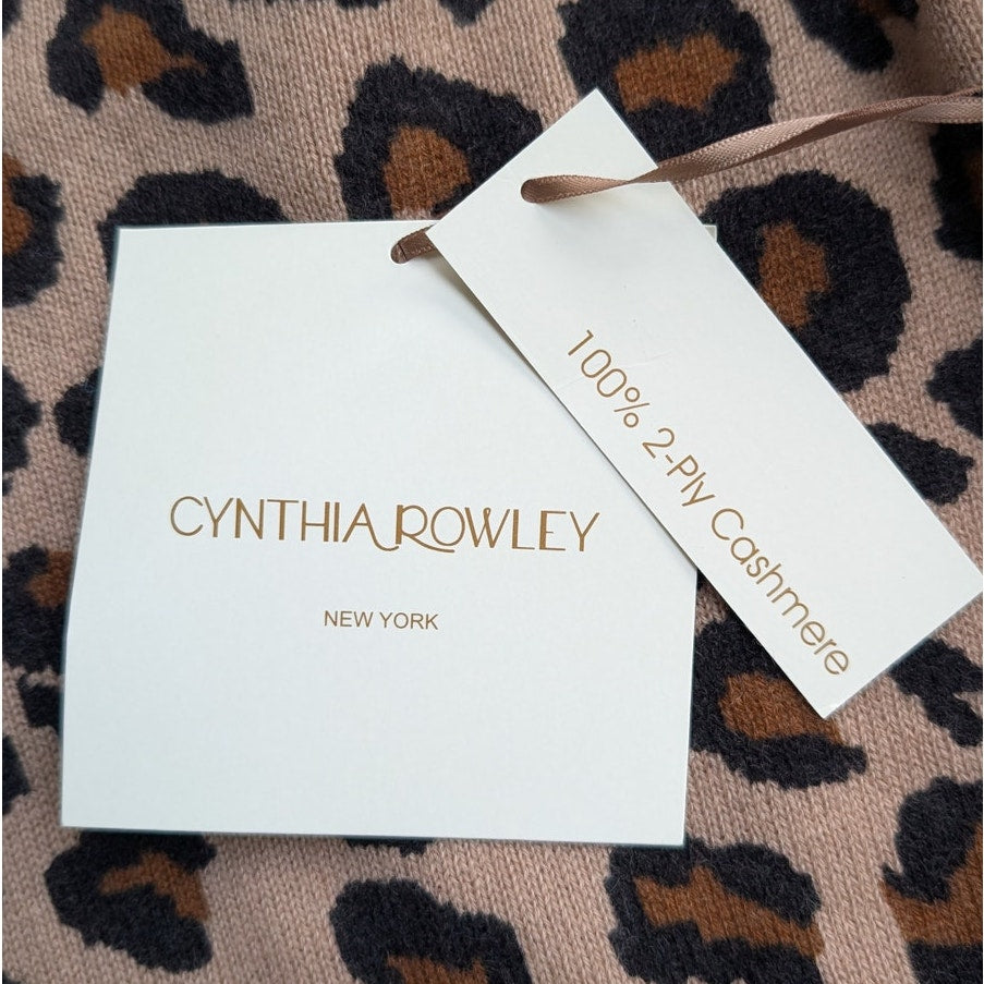 Cynthia Rowley 100% 2-Ply Cashmere Leopard Print Crew Neck Sweater, Size S