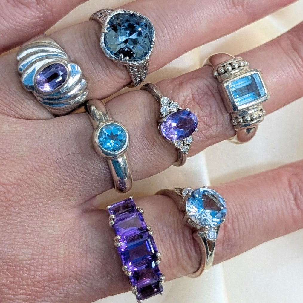 925 Sterling Silver Natural Amethyst Five-Stone Ring Size 7.75