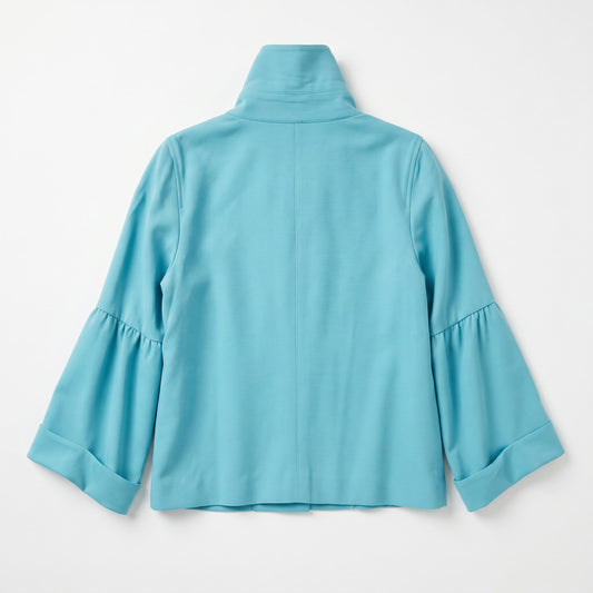 NWT Per Se Teal Double-Breasted Cropped Jacket | Cowl Neck | Bell Sleeves | 98% Wool