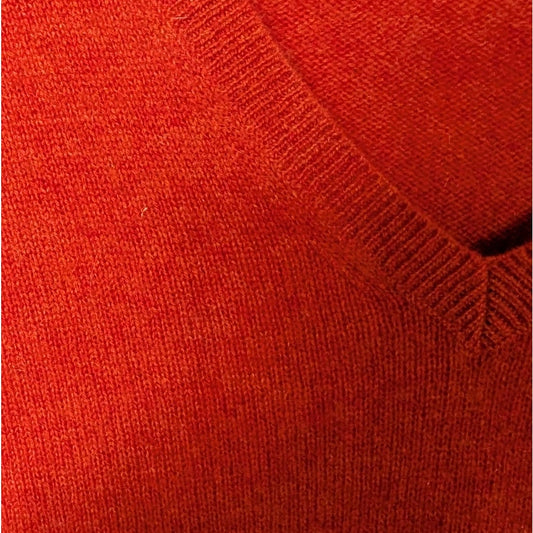 Halogen 100% Cashmere V-Neck Sweater, Red Orange, Size L