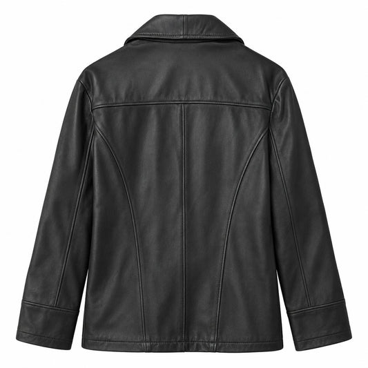 Worthington Black Genuine Lambskin Leather Peacoat Jacket Double Breasted XL NWT