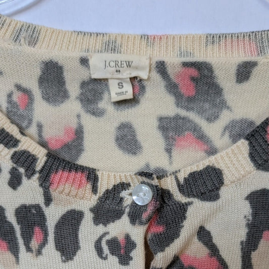 J.Crew Leopard Print 100% Merino Wool Cardigan Sweater, Size S