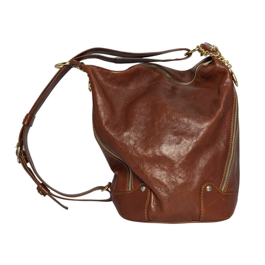 Marino Orlandi Cognac Brown Leather Convertible Backpack Shoulder Bag Made in Italy