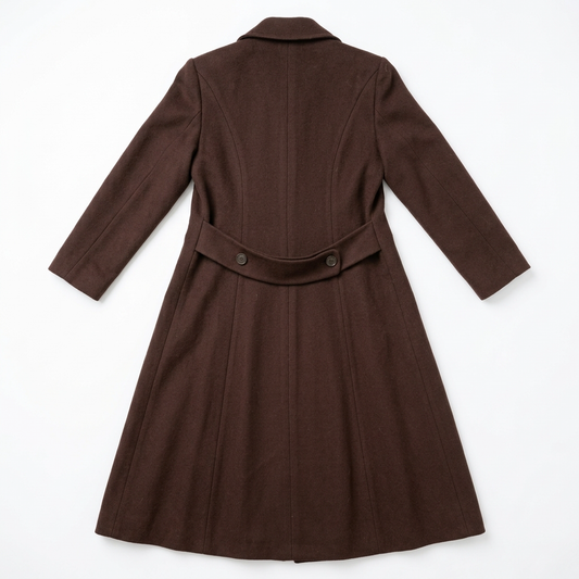 Perry Ellis 100% Merino Wool A-Line Princess Coat Chocolate Brown