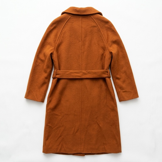 Burnt Orange Cashmere Wool Wrap Coat Double-Faced NWT