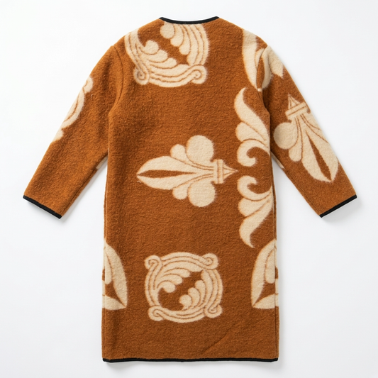 Carleen Upcycled Wool Blanket Coat Pumpkin & Cream