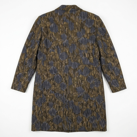 Vintage Omanti Wool Coat with Detachable Collar Olive Multi-Tone