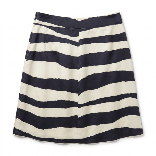 100% Silk Navy Cream Bold Zebra Stripe Ruffle Mini Skirt Anne Klein | 6P
