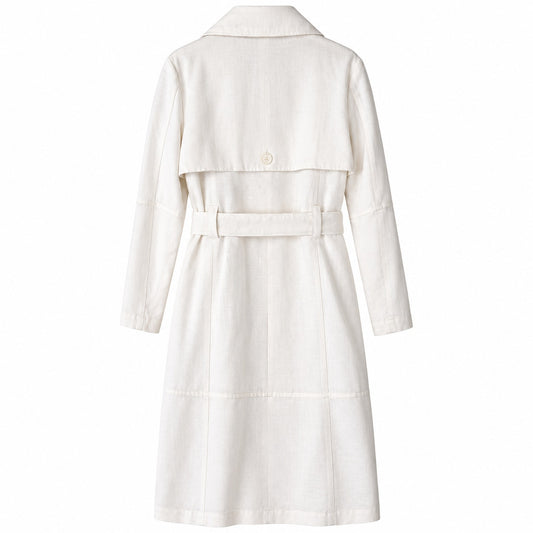 Banana Republic Ivory Linen Cotton Trench Coat Belted Double Breasted S NWT