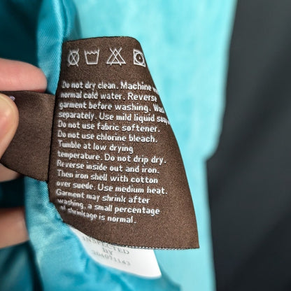 NEW Danier Genuine Leather Teal Suede Jacket | 4-Button Notch Lapel | Satin Lined