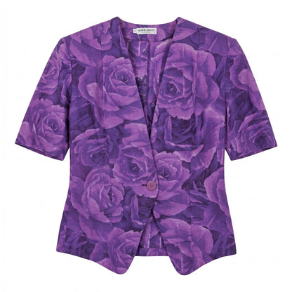 Vintage Giorgio Armani Purple Rose Print Short Sleeve Fitted Jacket