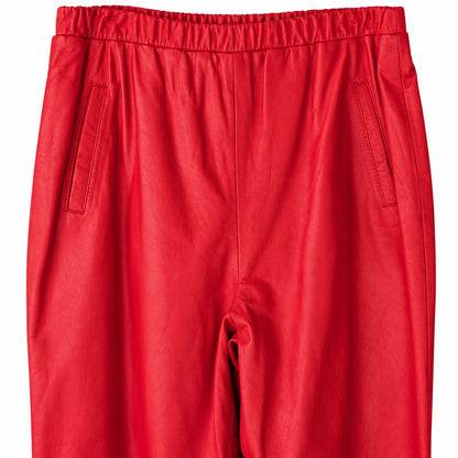 Vintage Red Leather Pants Pull On Elastic Waist Lined Size M
