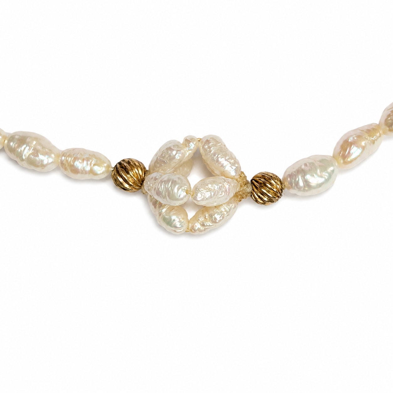 24" Baroque Pearl Necklace White Freshwater Pearls Gold Tone Accents