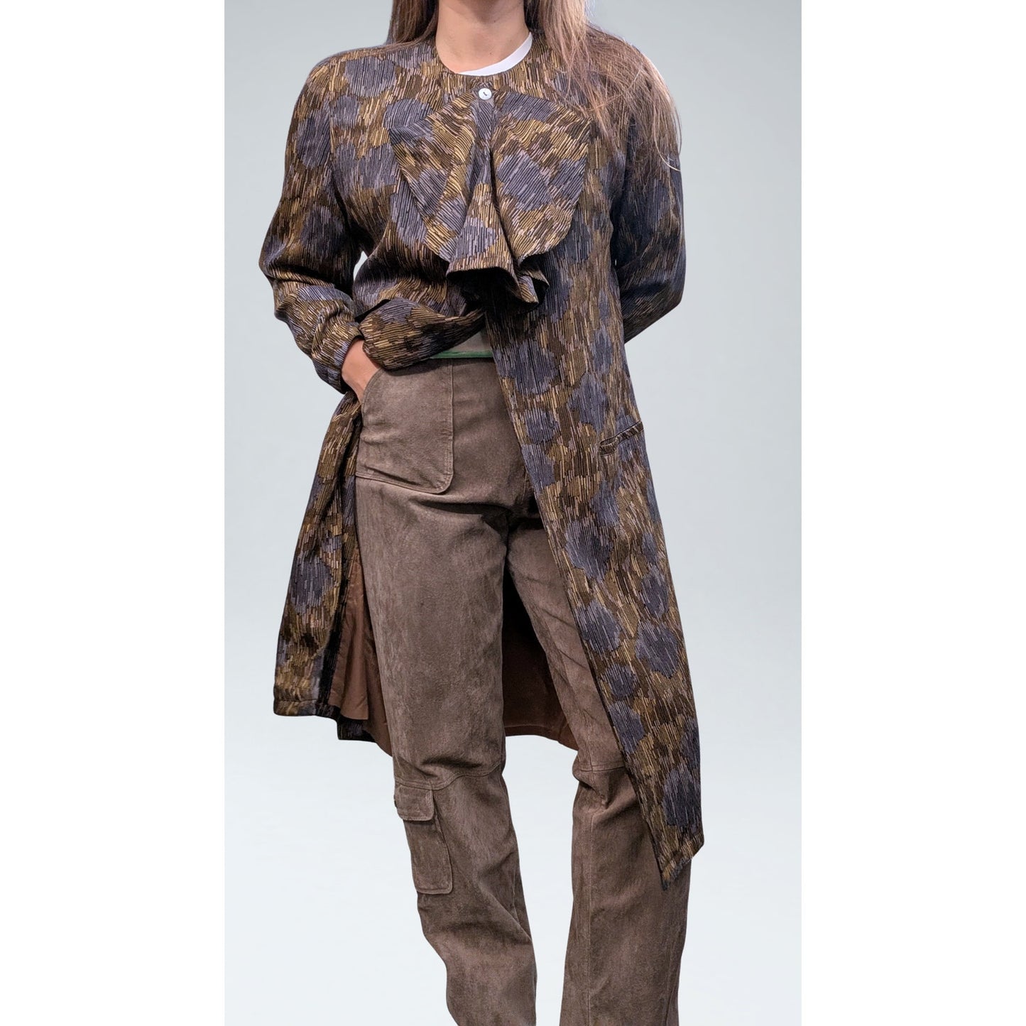 Vintage Omanti Wool Coat with Detachable Collar Olive Multi-Tone