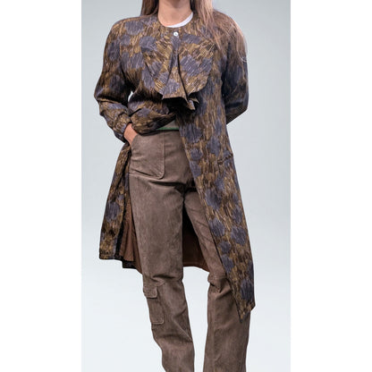 Vintage Omanti Wool Coat with Detachable Collar Olive Multi-Tone