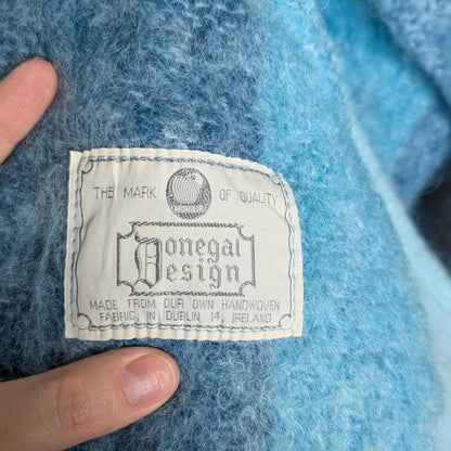 Vintage Donegal Design Mohair Wool Cape Blue Ombre Ruana with Scarf