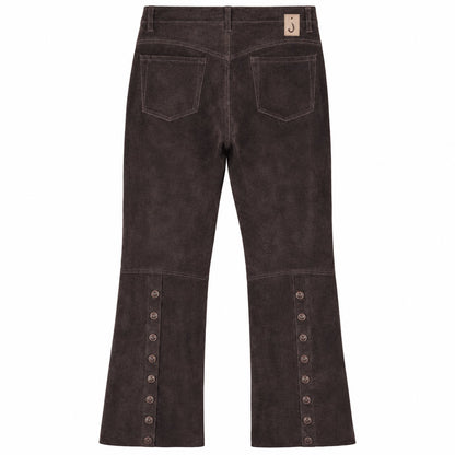 RARE Brown Super Low-Rise Genuine Suede Flare Pants