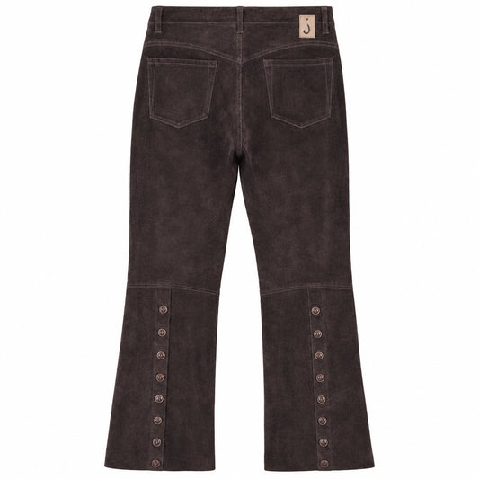 RARE Brown Super Low-Rise Genuine Suede Flare Pants