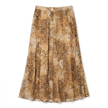 100% Silk Leopard Print Chiffon Midi Skirt | Size 10