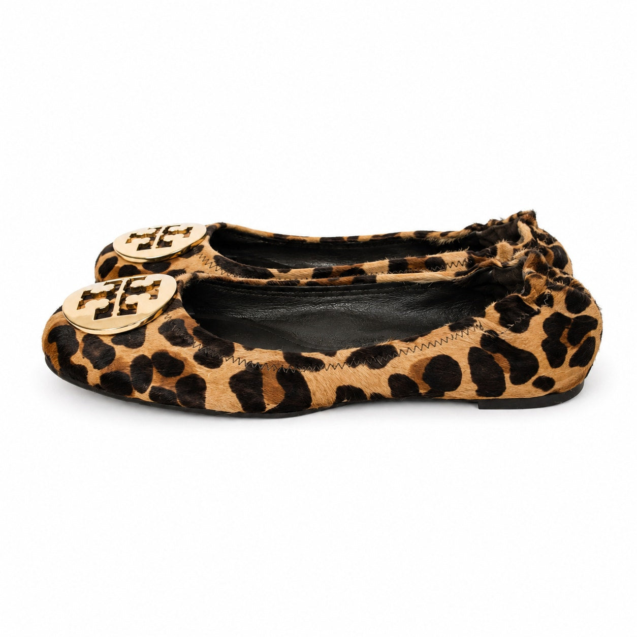 100% Genuine Leather and Calf Hair Tory Burch Reva Leopard Ballet Flats Size 7