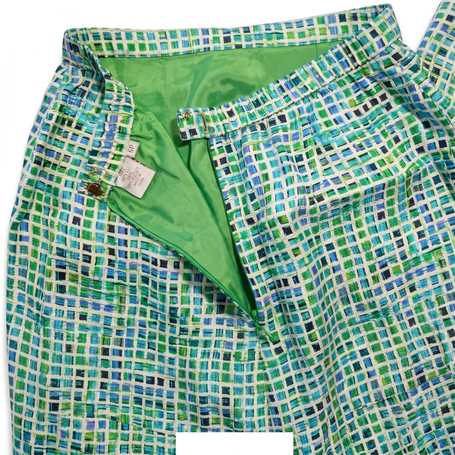 100% Silk Adriana Papell Mosaic Tile Print Pencil Skirt 6P