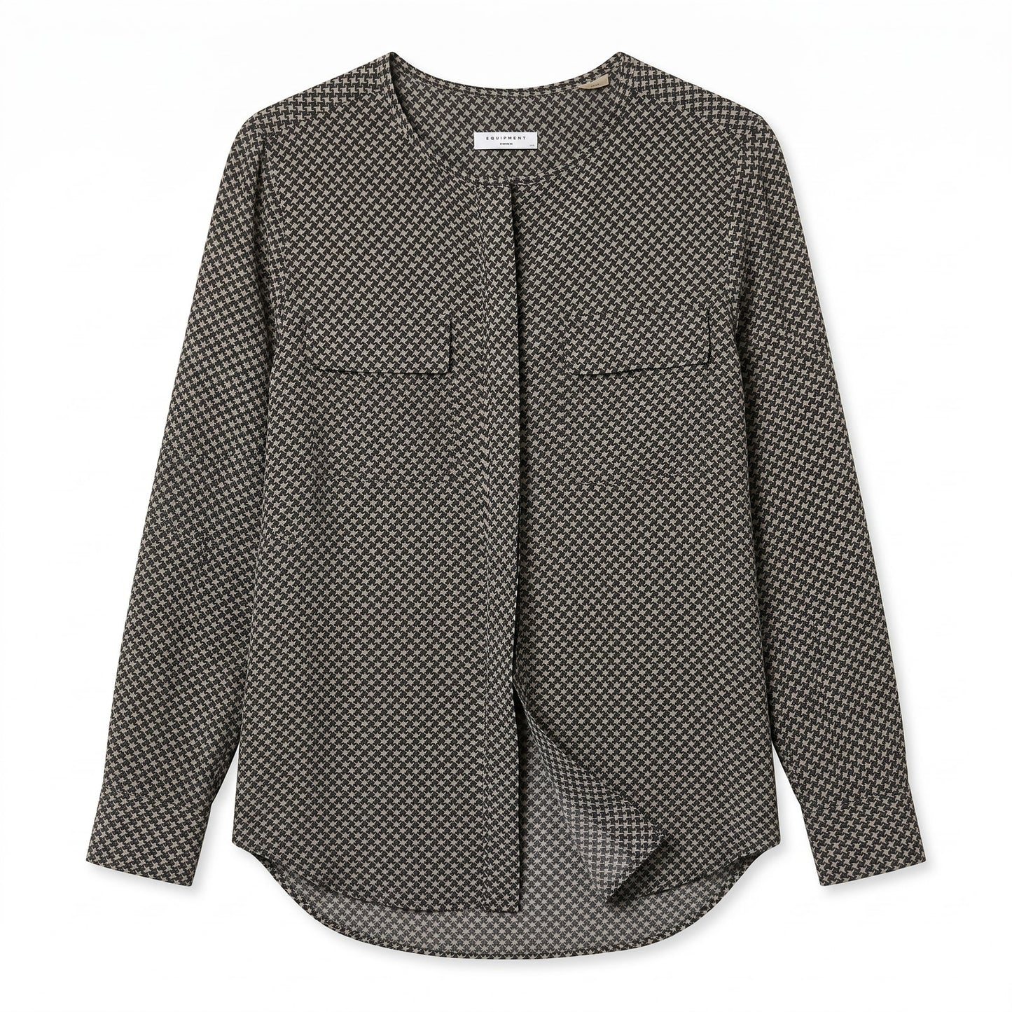 Equipment 100% Silk Houndstooth Blouse | Size S | Black & Grey | Long Sleeve |
