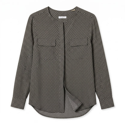 Equipment 100% Silk Houndstooth Blouse | Size S | Black & Grey | Long Sleeve |
