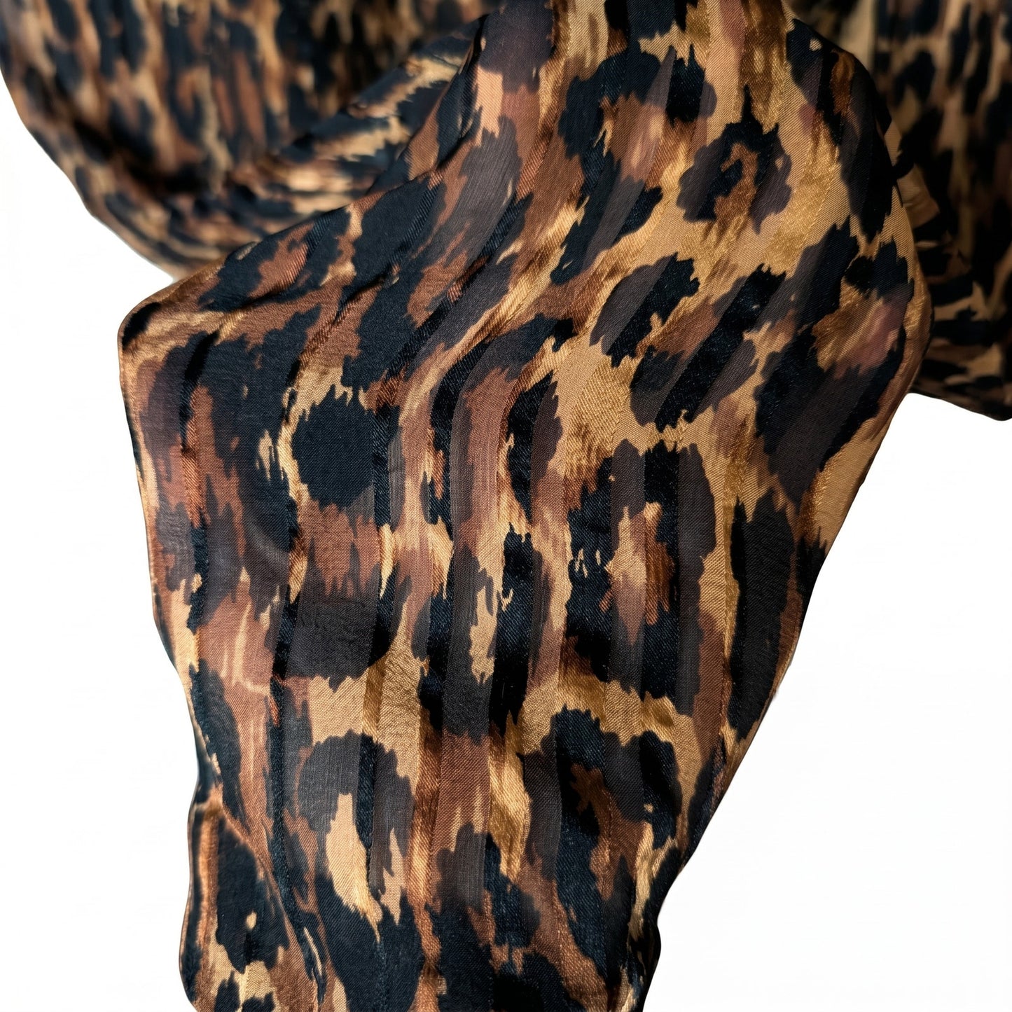 100% Silk Stanley Sherman Leopard Print Midi Dress | Bow Tie Neck