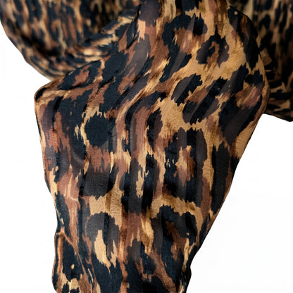 100% Silk Stanley Sherman Leopard Print Midi Dress | Bow Tie Neck