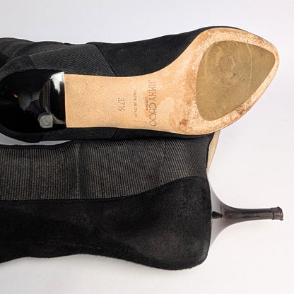 Jimmy Choo Faith 85 Black Suede Ankle Boots with Stretch Panels IT 37.5
