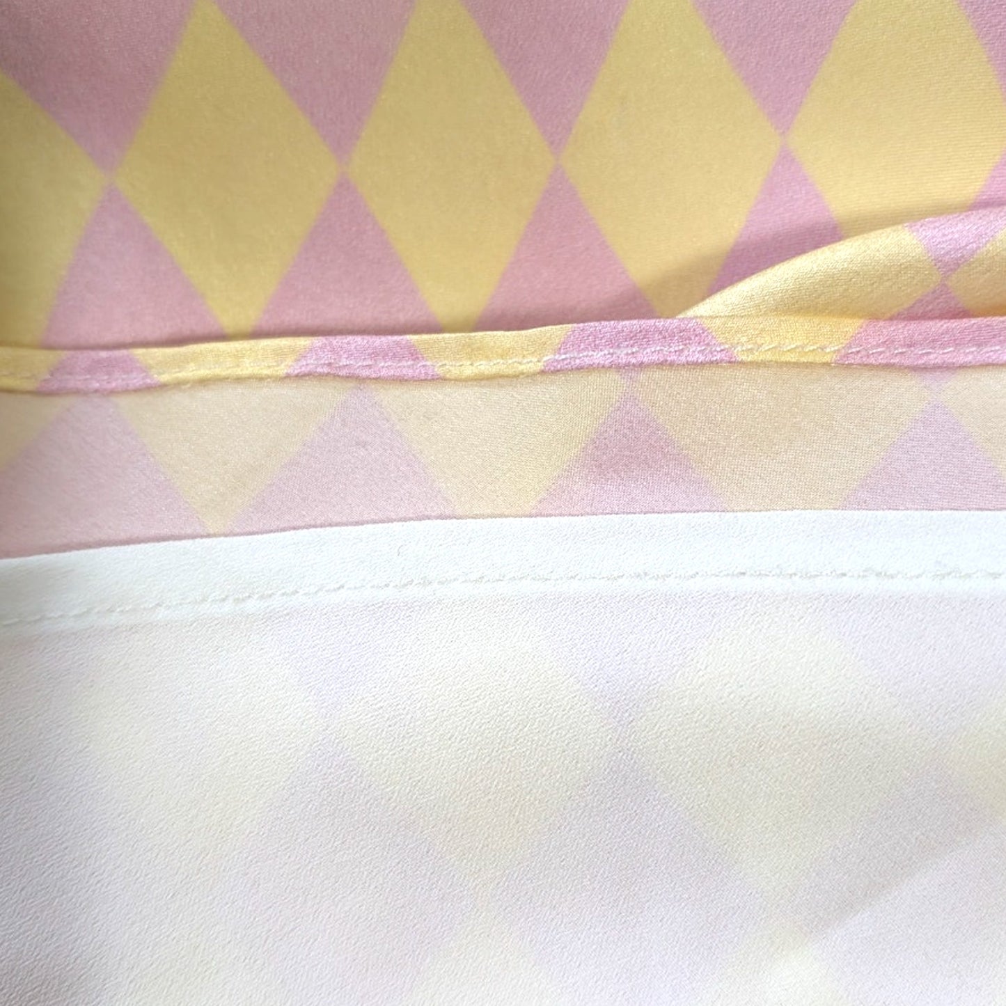 100% Silk Olivia Rubin Pink Yellow Harlequin Diamond  Slip Maxi | US 4 | Spaghetti Straps