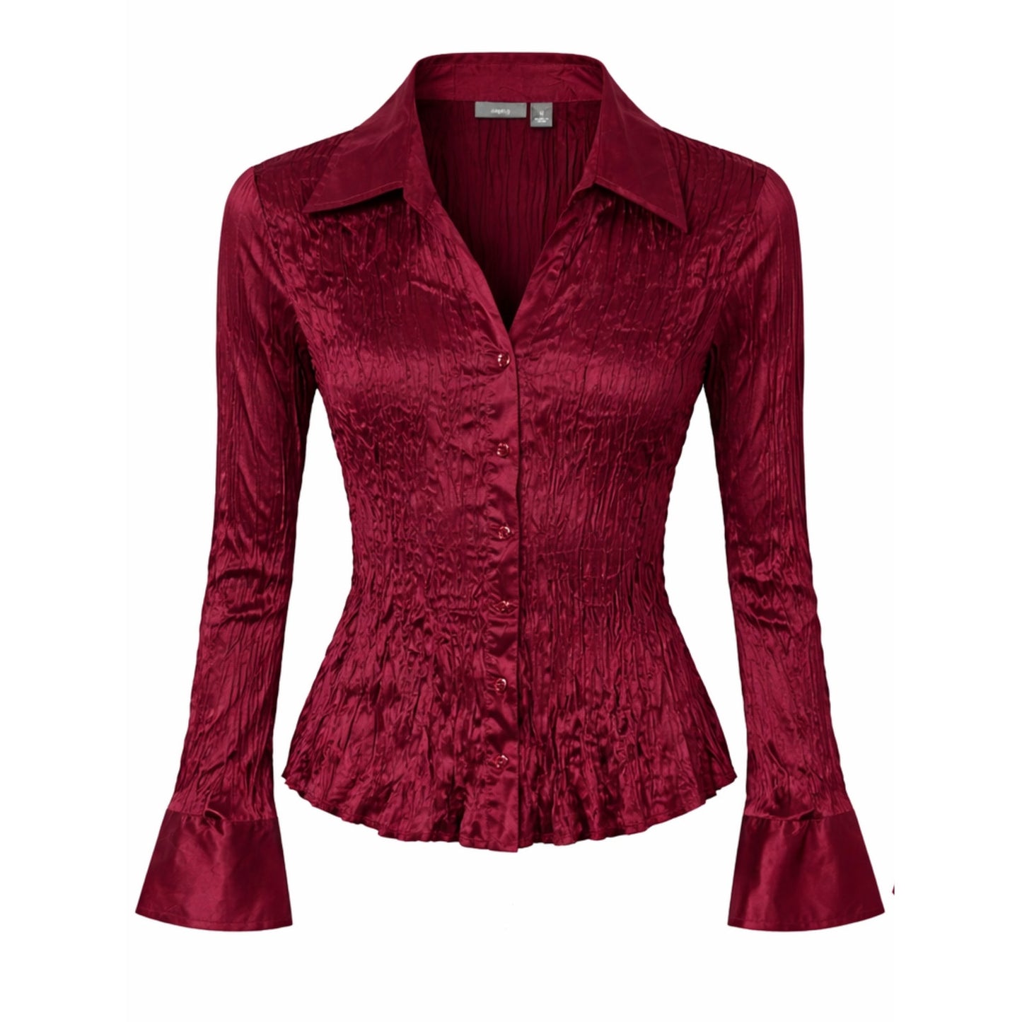 NWT 100% Silk Apt. 9 M Burgundy Wine Crinkle Satin Button-Front Blouse