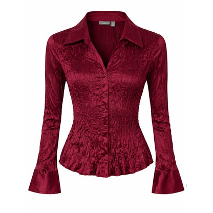 NWT 100% Silk Apt. 9 M Burgundy Wine Crinkle Satin Button-Front Blouse