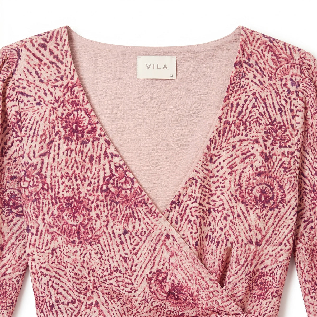 VILA Clothes Violika Pink Raspberry Medallion Print Wrap Midi Dress | EU 36 | Lined