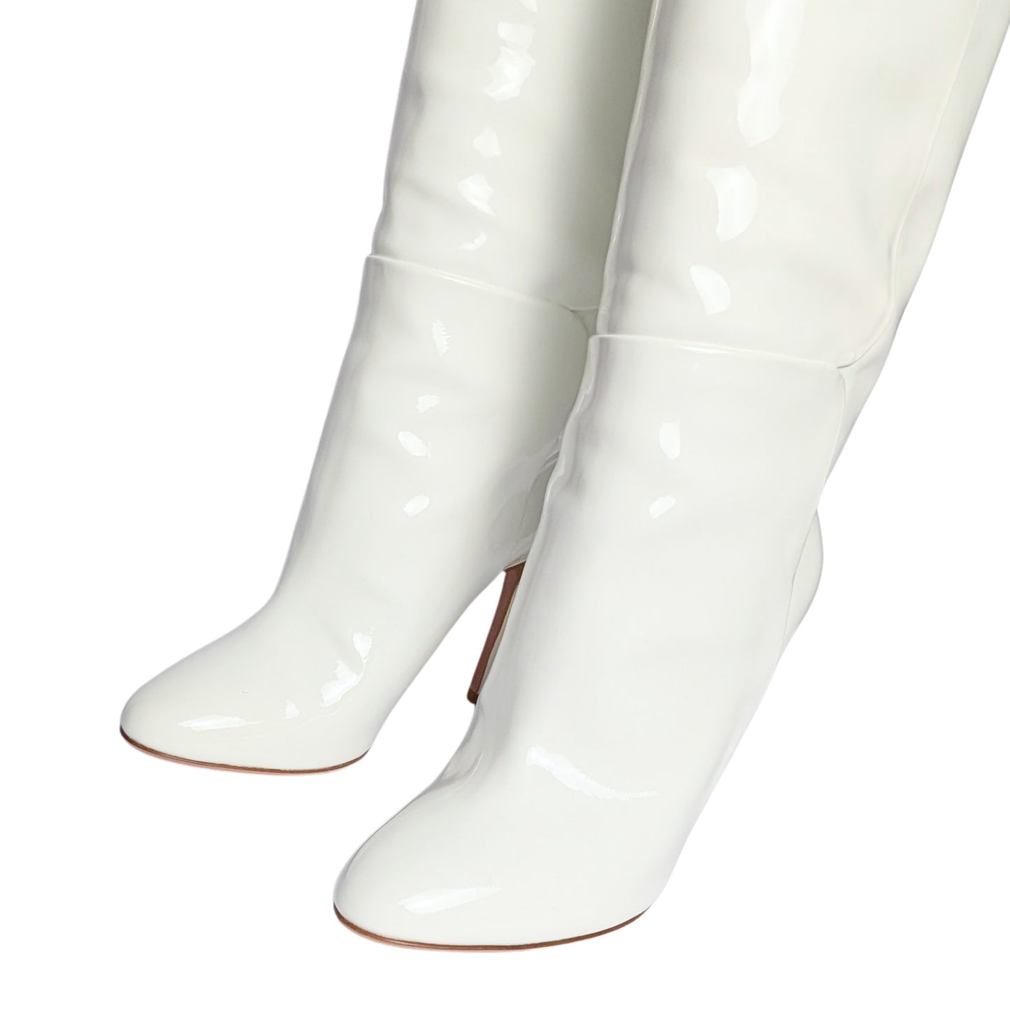 Aquazzura Brera 105 White Patent Leather Knee-High Boots Size 36.5 NWT