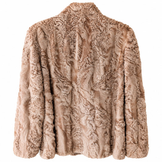Vintage Tan Persian Lamb Fur Jacket Genuine Curly Lamb Zipper