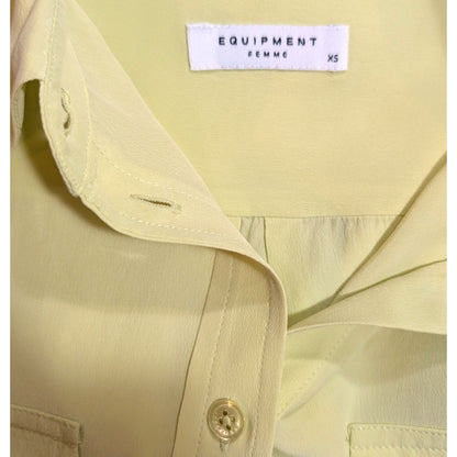 100% Silk Equipment Femme Fresh Yellow Silk Blouse Signature Dual Pocket Button-Down