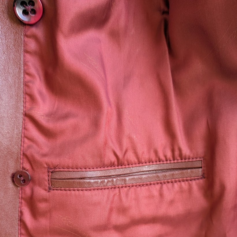 Vintage Etienne Aigner Burgundy Genuine Leather Trench Coat Belted Size 14