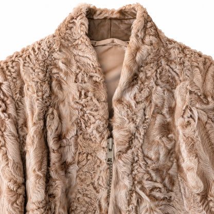 Vintage Tan Persian Lamb Fur Jacket Genuine Curly Lamb Zipper