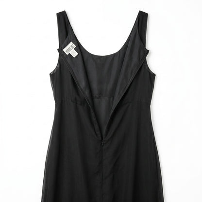 100% Silk Robbie Bee Black Maxi Dress | Gold Rose Embroidery | Size 14