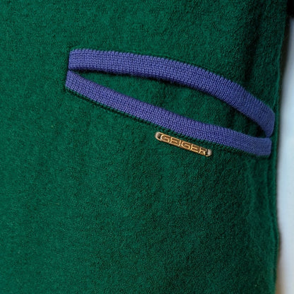 100% Virgin Boiled Green Wool Jacket Blue Trim Austrian Style
