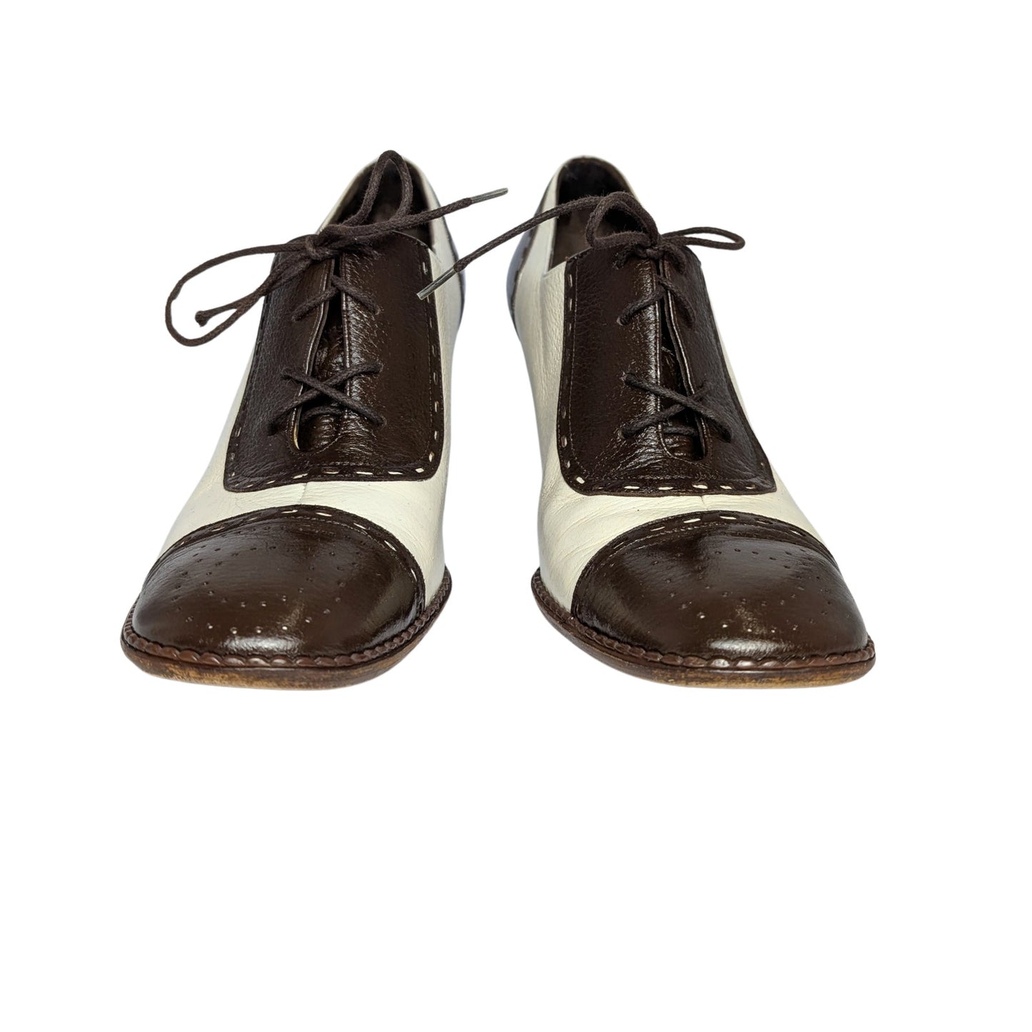 Ferragamo Two-Tone Leather Lace-Up Heels – Size 8