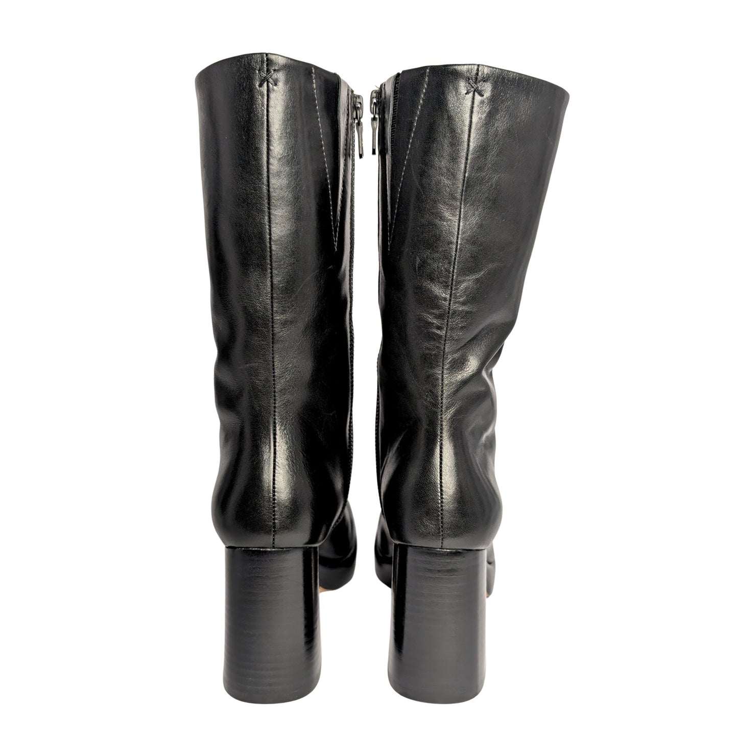Rag & Bone Black Leather Platform Block Heel Boots Square Toe