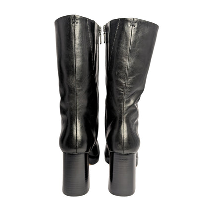 Rag & Bone Black Leather Platform Block Heel Boots Square Toe
