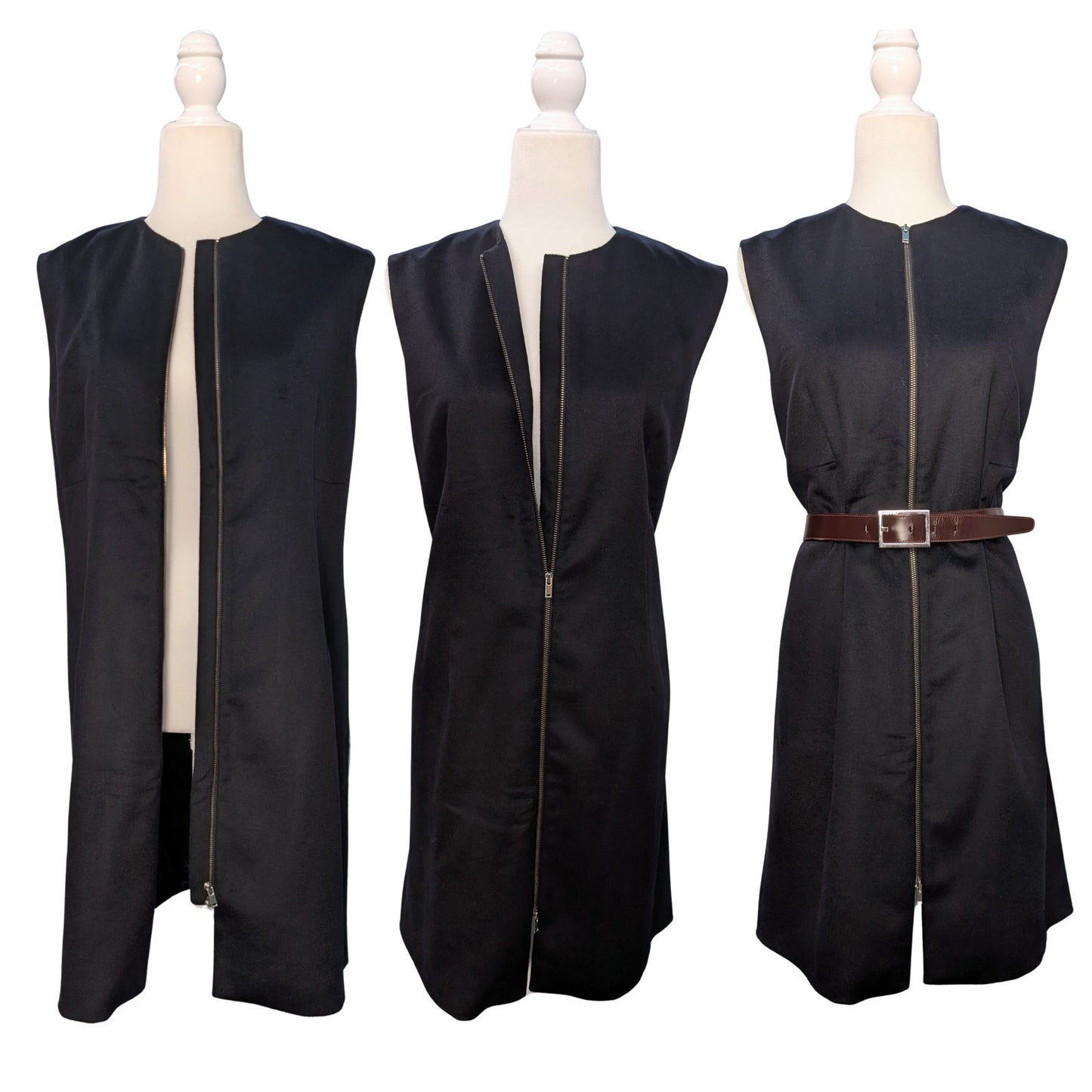 Midnight Blue Wool Cashmere Vest Dress Two-Way