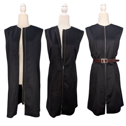 Midnight Blue Wool Cashmere Vest Dress Two-Way