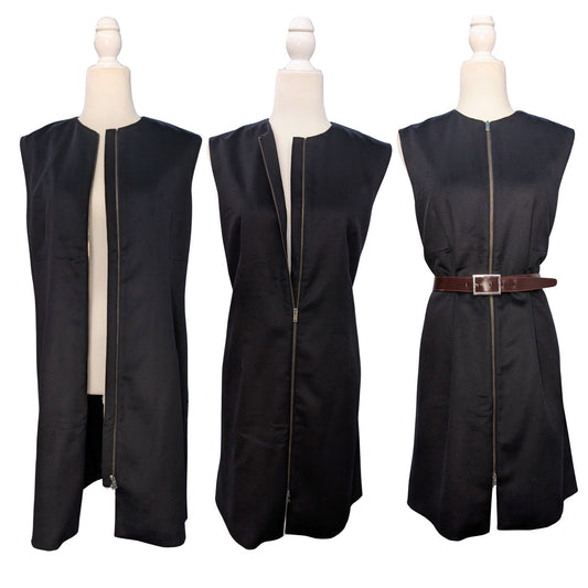 Midnight Blue Wool Cashmere Vest Dress Two-Way