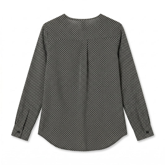 100% Silk Black & Grey Houndstooth Blouse Equipment | Long Sleeve | S