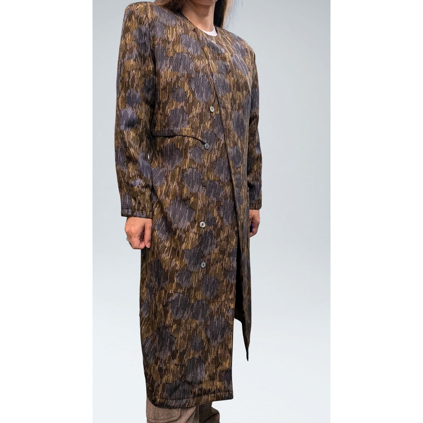 Vintage Omanti Wool Coat with Detachable Collar Olive Multi-Tone
