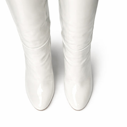 NWT Patent Leather White Knee-High Boots Aquazzura Brera 105 | Size 36.5